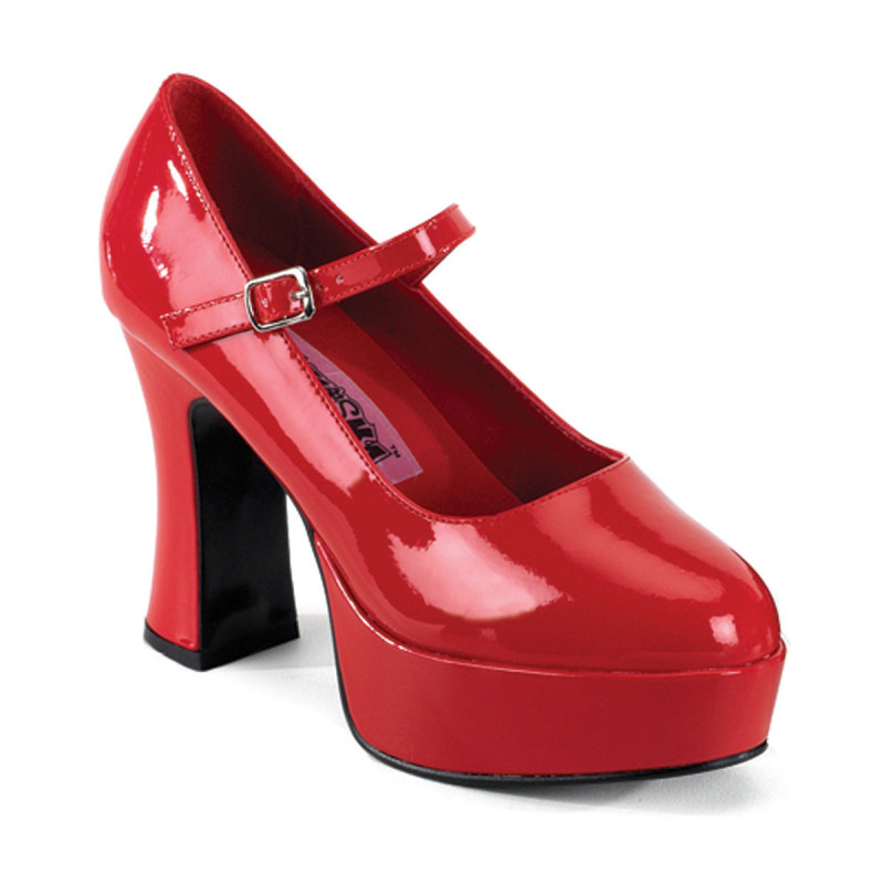 Chaussure seventies rouge femme haut talon carr et plateforme