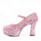 Chaussure seventies paillettes rose femme à haut talon et plateforme petite et grande taille