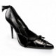 Escarpin cuir noir à bout pointu sexy et lacets grande taille du 35 au 44