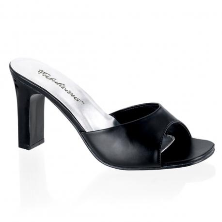 Mules noires à talon carré 8 cm petite et grande pointure du 34 1/2 au 46