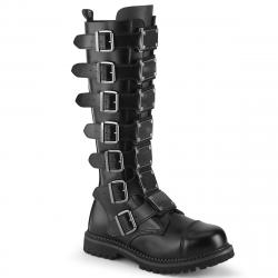 Botte gothique haute Demonia en cuir à 7 boucles et plaques métal - grande taille du 36 au 46