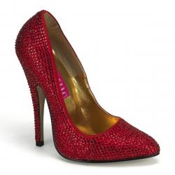 Escarpin de soirée rouge entièrement recouvert de strass iridescent talon fin de 14 cm