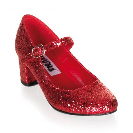 Babies rouges à paillettes à petit talon carré 5 cm et bout rond du 36 au 42