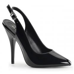 Escarpin haut talon noir vernis à bride arrière grande taille du 35 au 46