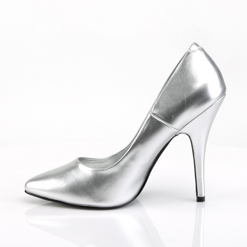 escarpin talon carré argenté