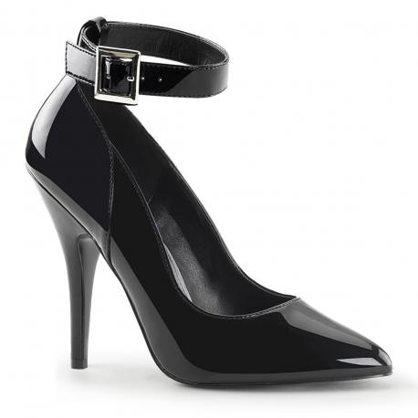 Escarpin talon aiguille 12 cm noir vernis à bride cheville petite et grande taille