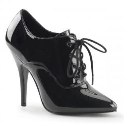 Escarpin Richelieu à lacets femme noir vernis à talon haut 12 cm grande taille du 35 au 46