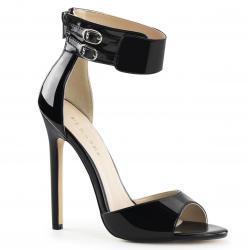 Escarpin ouvert à bride noir vernis talon 13 cm grande taille 35 au 44