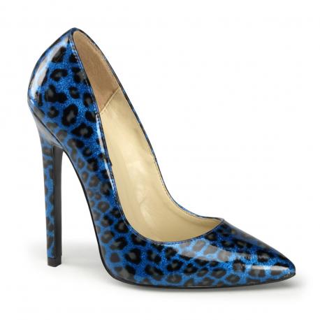Escarpin bleu imprimé léopard sexy a talon de 12 cm