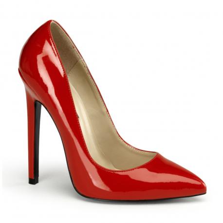 Escarpin rouge verni à haut talon aiguille 12 cm Pleaser Shoes
