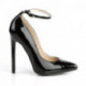 Escarpin talon stiletto 13 cm noir vernis à bride cheville petite et grande pointure