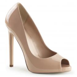 Escarpins Peep-toe Vernis Nude à Talon Aiguille 12cm - Collection Glamour