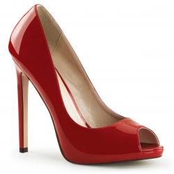 Escarpins 12 cm de talon à bout ouvert rouge vernis sexy et grande taille du 35 au 44 - vegan