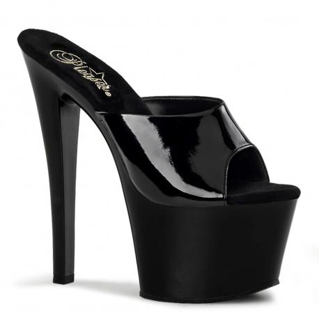 Mule Pole Dance Noire Vernie | Plateforme 7cm | Du 35 au 44