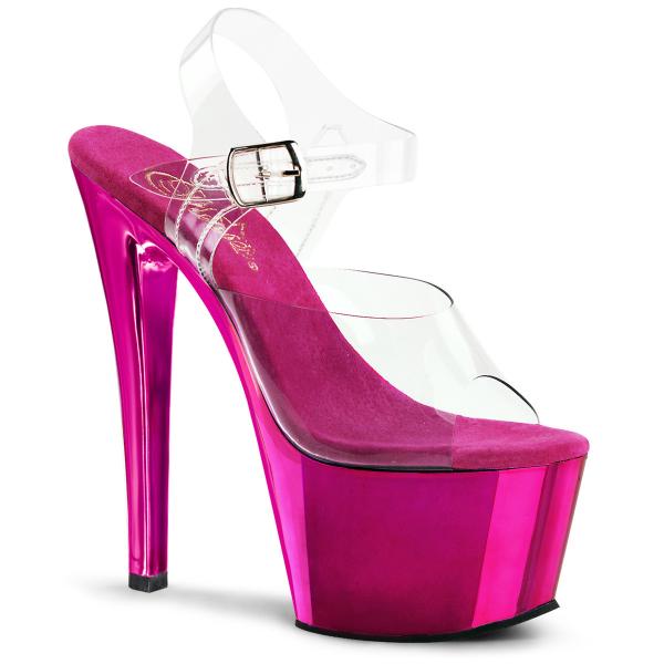 Chaussure pole dance transparente à plateforme rose fuchsia à talon 18 cm | SKY308/C/HPCH