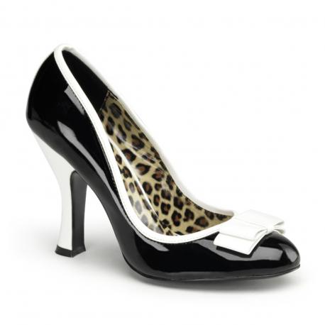 Chaussure pin up bicolore noir et blanc à talon bobine 10 cm à noeud