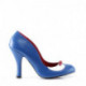 Chaussure année 50 petit talon bleu et blanc à nœud rouge