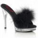 Mule sexy à haut talon plexi et plumes noires