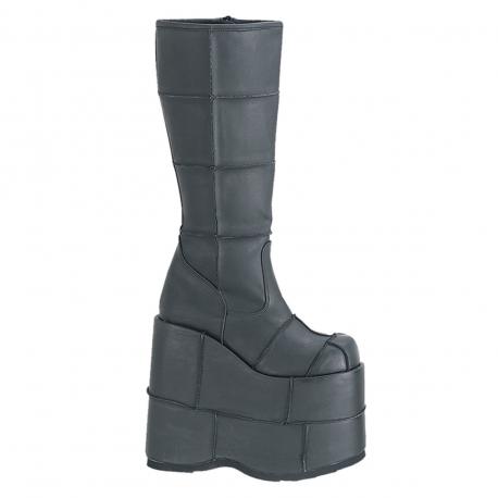 Botte gothique noire mate à empiècement et semelle compensée haute 18 cm DemoniaCult