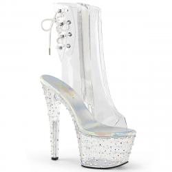 Bottine Pole Exotic Transparente à Strass. Plateforme 7 cm talon 18 cm