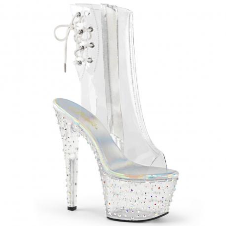Bottine Pole Exotic Transparente à Strass. Plateforme 7 cm talon 18 cm