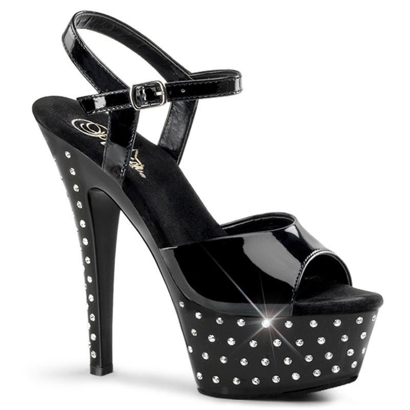 Sandale plateforme talon aiguille noire incrust e de strass Pleaser