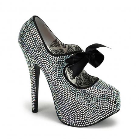 Chaussure burlesque argenté à paillettes à talon aiguille 14 cm et plateforme