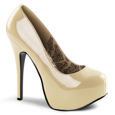 Escarpin plateforme crème vernis à talon aiguille 15 cm