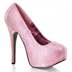 Escarpin plateforme haut talon rose recouvert de strass | Style Burlesque & spectacle