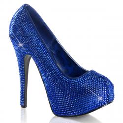 Escarpin plateforme haut talon bleu recouvert de strass | Style Burlesque & spectacle