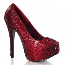 Escarpin plateforme haut talon rouge recouvert de strass | Style Burlesque & spectacle
