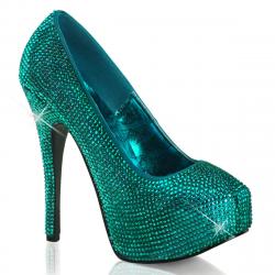 Escarpin plateforme haut talon turquoise recouvert de strass | Style Burlesque & spectacle