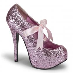Escarpin plateforme haut talon rose pailleté et noeud satin TEEZE-10G