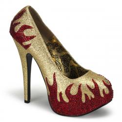 Escarpin plateforme doré et flames rouge TEEZE-27