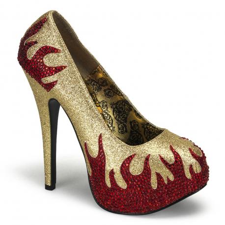 Escarpin plateforme doré et flames rouge TEEZE-27