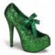 Escarpin plateforme haut talon vert pailleté et noeud satin burlesque