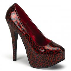 Escarpin plateforme rouge et léopard sexy à haut talon aiguille 14 cm