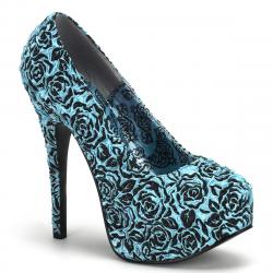 Escarpin plateforme bleu avec impression roses TEEZE-39