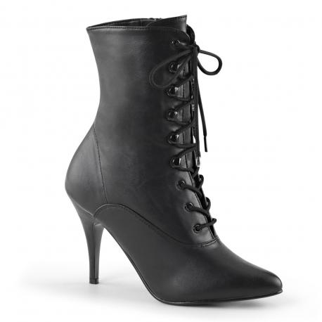 Bottines / boots à talon de 10 cm pour femme noires mat à lacets grande taille du 36 au 46