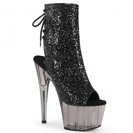 Chaussure pole dance ouverte noire pailletée à talon aiguille | Adore