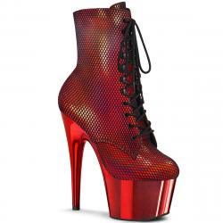 Chaussure pole dance rouge à résille noire à talon aiguille | Adore