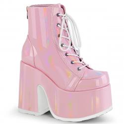 Bottines Gothique Holographiques Rose à Plateforme Demonia Camel-203