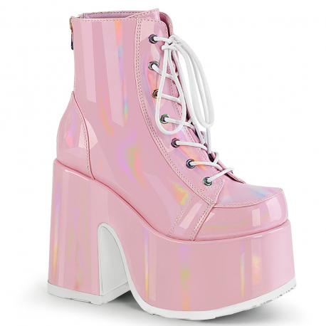 Bottines Gothique Holographiques Rose à Plateforme Demonia Camel-203