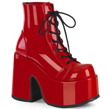 Chaussures Femme Gothiques Demonia Cult Camel-203 Rouge - Bottines Plateforme 13cm Verni Rouge