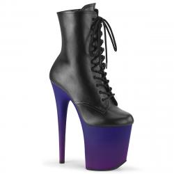 Bottine pole dance noire mate à plateforme dégradé bleu/violet mate et talon 20 cm Pleaser