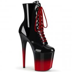Bottine pole dance noire vernis à plateforme dégradé rouge et noir vernis et talon 20 cm Pleaser