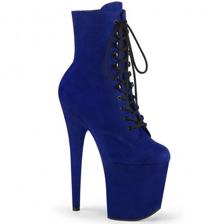 Chaussure de pole dance aspect daim bleu roi a talon aiguille 20 cm lacet et plateforme haute