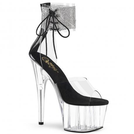 Sandale Plateforme haut talon transparente et bride cheville strass Pleaser shoes