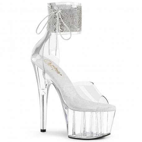 Sandale Pole Exotic haut talon transparente et bride cheville strass | Pleaser