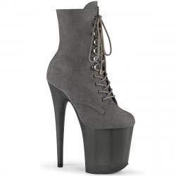 Bottines de pole dance aspect daim gris à talon aiguille 20 cm, lacet et plateforme haute